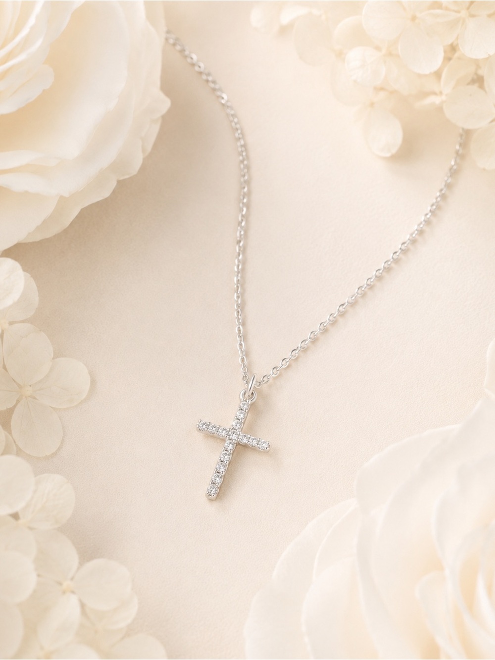 Sterling Silver Pave Cross Pendant Necklace - Silver